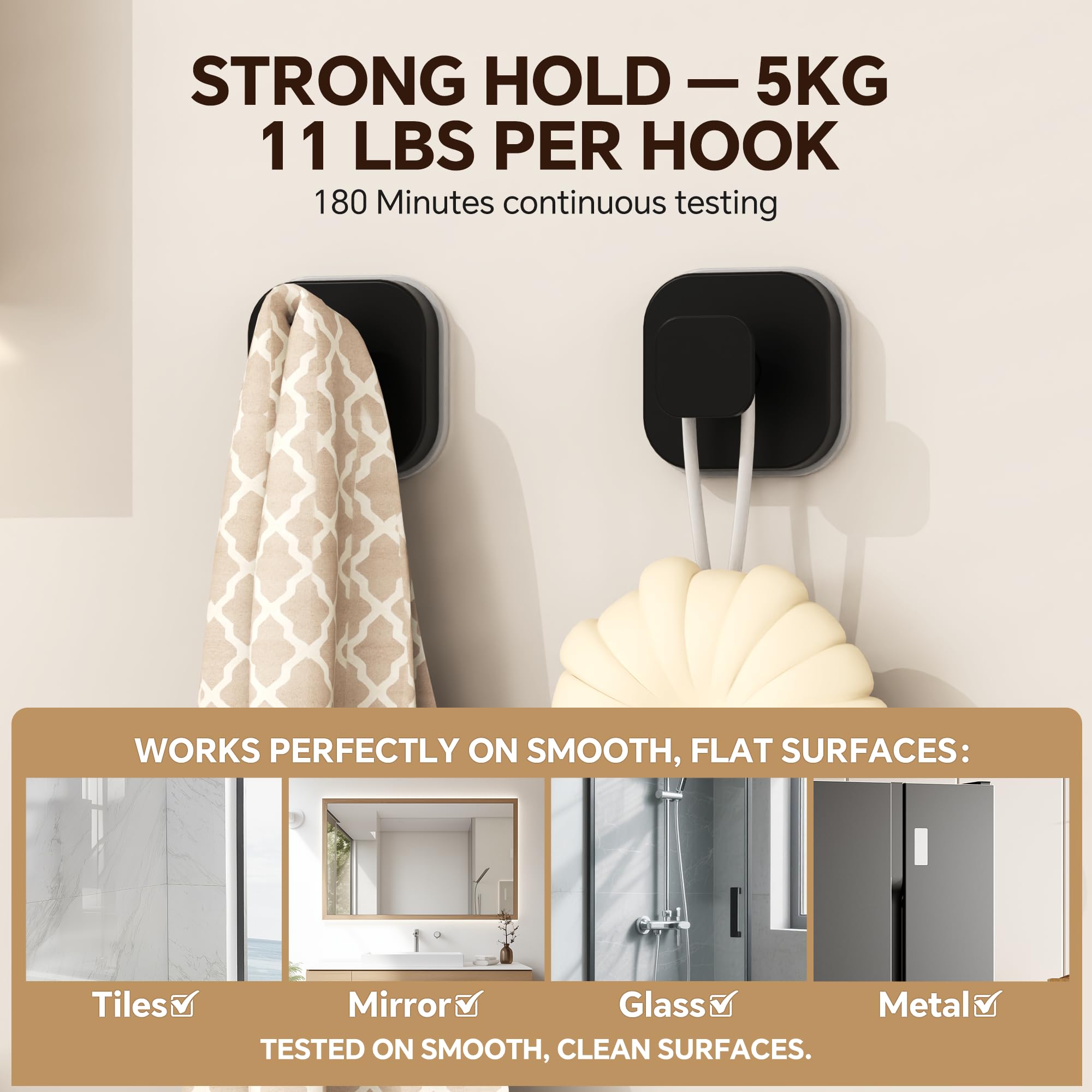 4 Pack Stainless Steel Suction Cup Hooks for Shower Removable No Drill Towel Hooks for Bathroom Glass Door — view 2