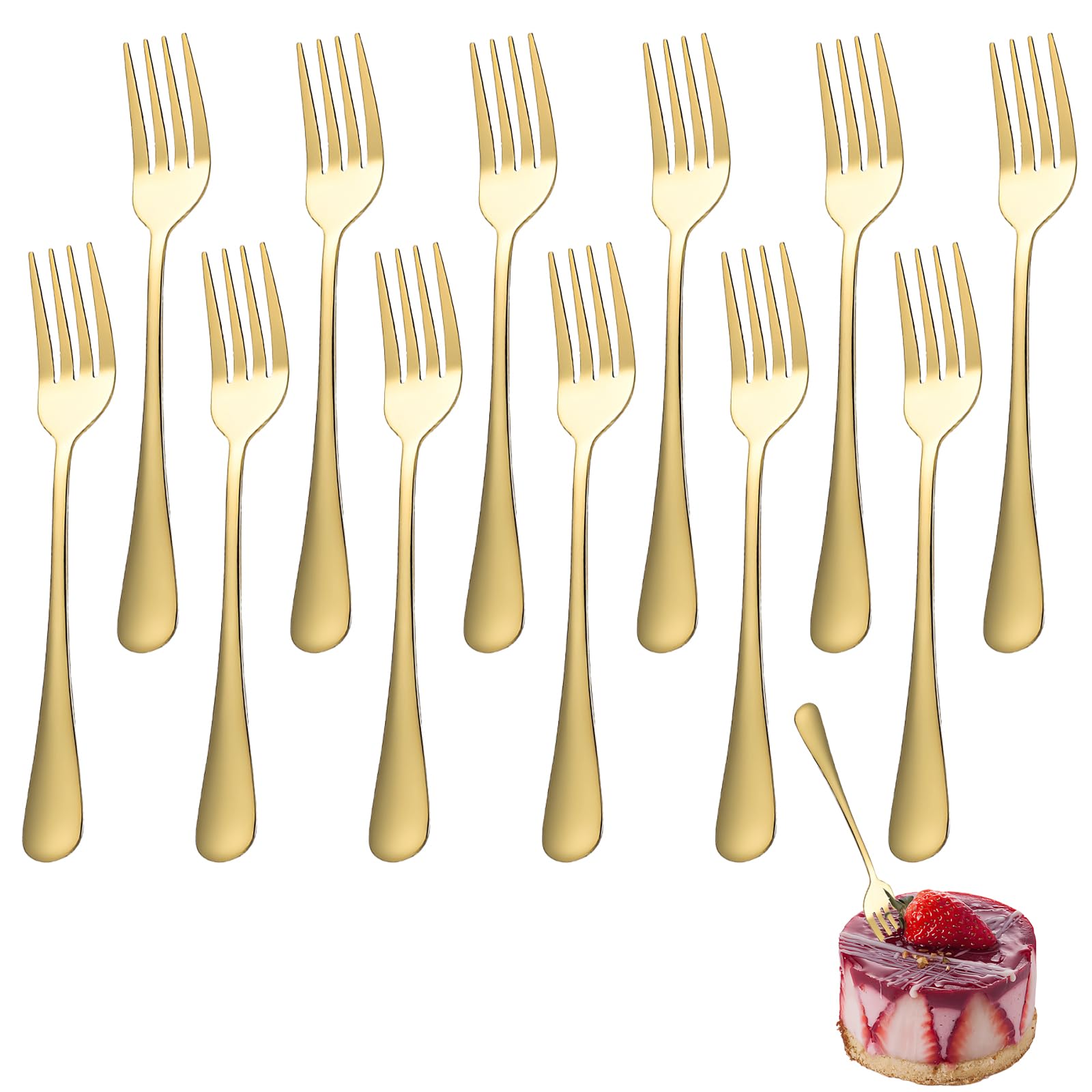 Sporgo Widelczyki do ciasta, 12 sztuk, 17 cm, ze stali nierdzewnej, widelce deserowe, złote ciasto, widelce do owoców, widelczyków, do gospodarstwa domowego, restauracji, stołówek, polerowanych na