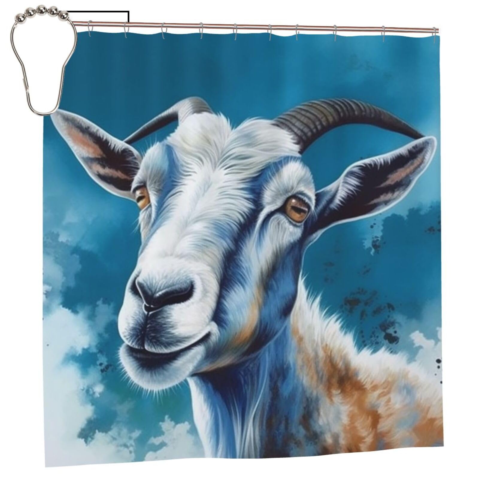 FodPand Blue Goat Print Shower Curtain 70"x70" Waterproof Long Bathroom Curtain Heavy Duty Thick Cloth Bath Curtain Set with Hooks, Modern Abstract Art Pattern Bathroom Shower Curtains