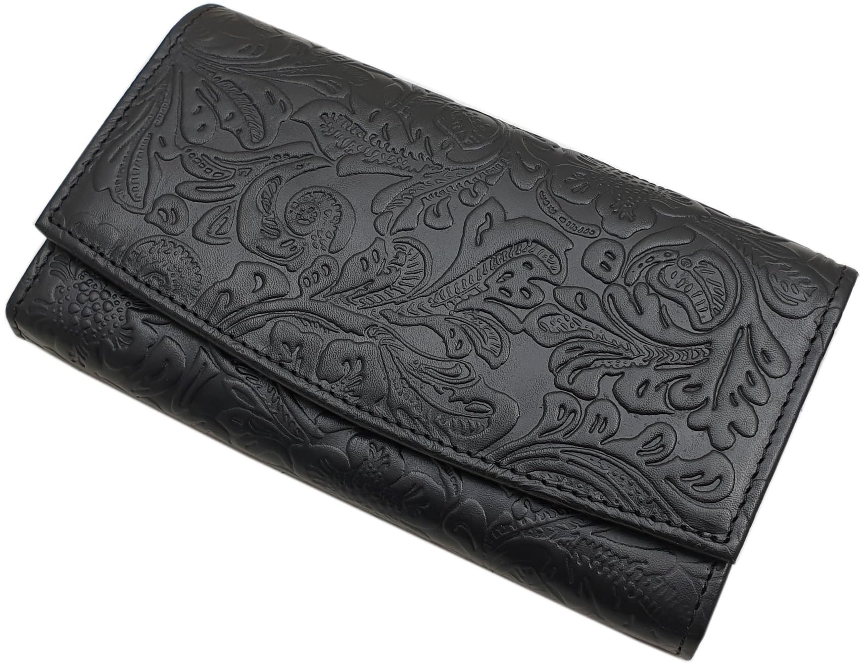 Rindleder Kellnerbörse mit Lianen-Motiv in Schwarz