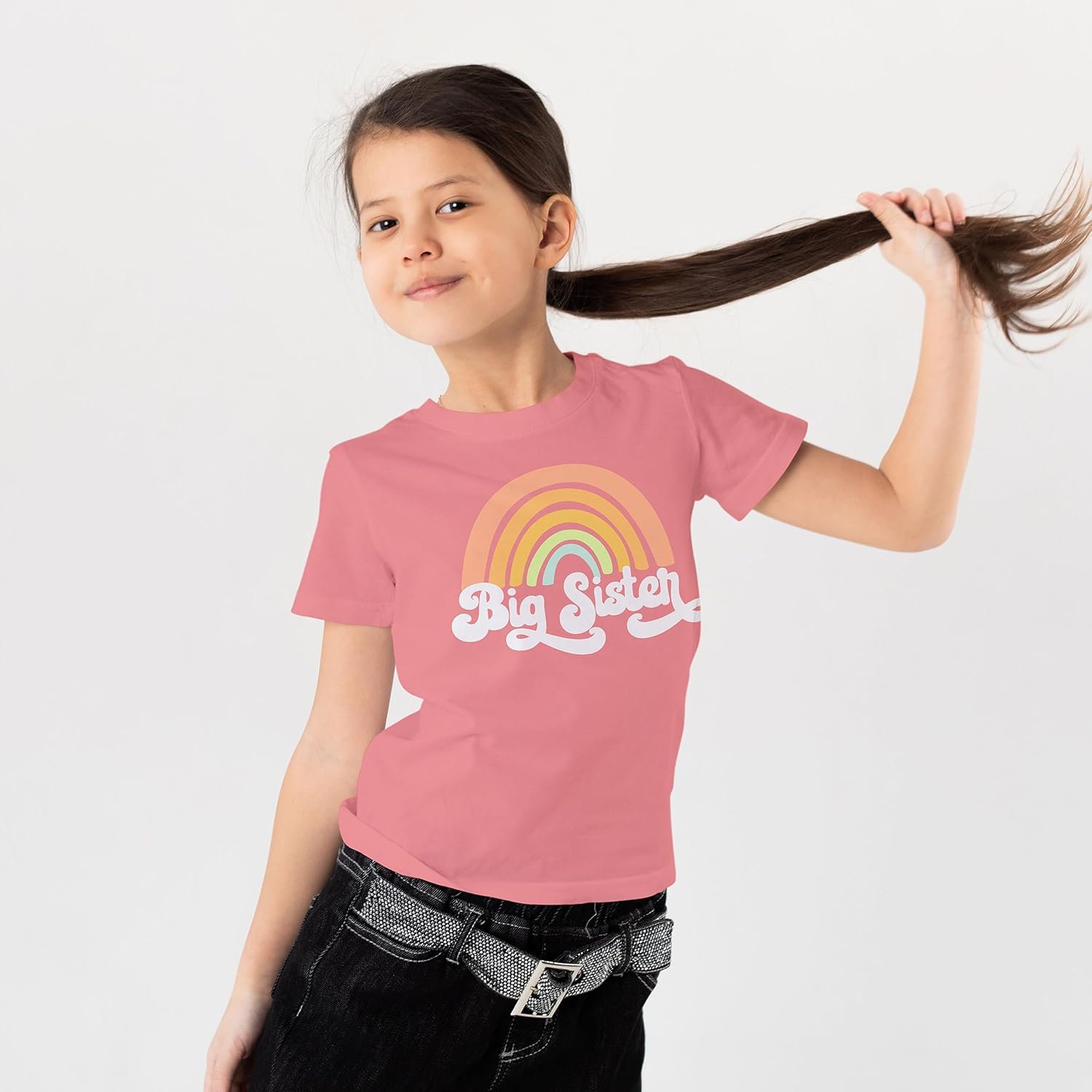 Big Sister Rainbow Big Sister Sibling Reveal Announcement Shirt for Baby and Toddler Girls Sibling Outfits