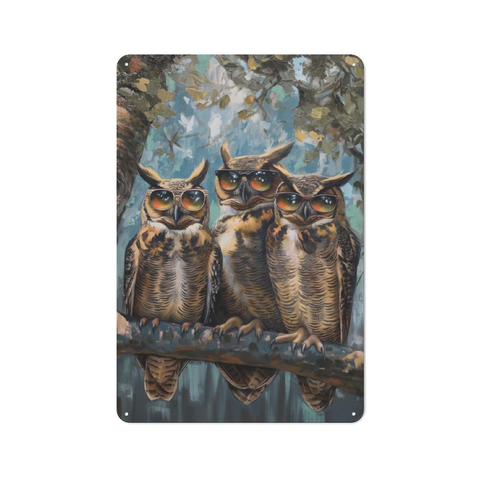 Junmoney Hilarious Owls Sunglasses Vintage Metal Sign 30X20cm For Café Or Restaurant, Suited To Restaurant Decor Fans