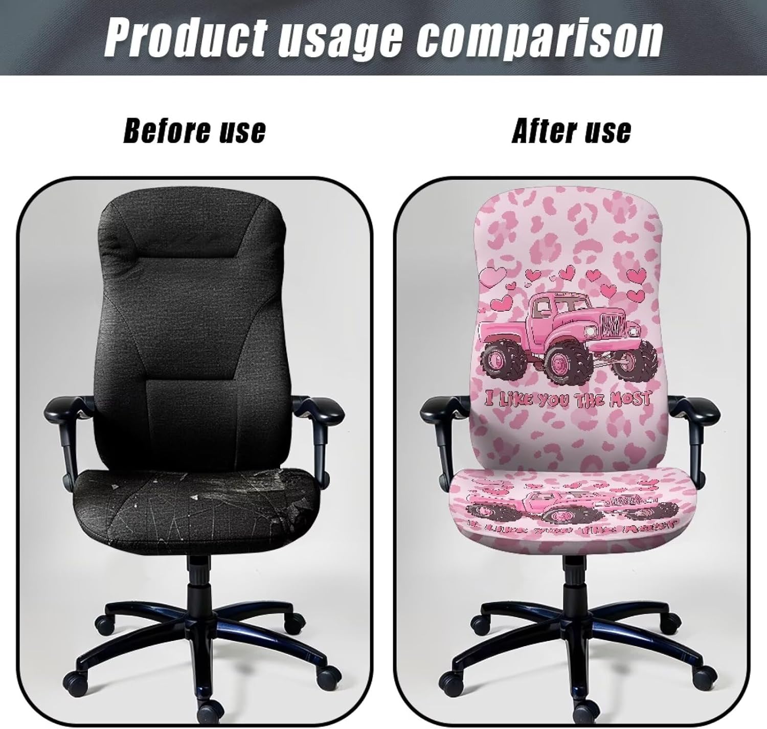Stretch Computer Office Chair Cover Pink Truck Leopard Print Washable Removable Universal Rotating Boss Chair Slipcovers Modern Valentine's Day Protector for Office Armchair Decor