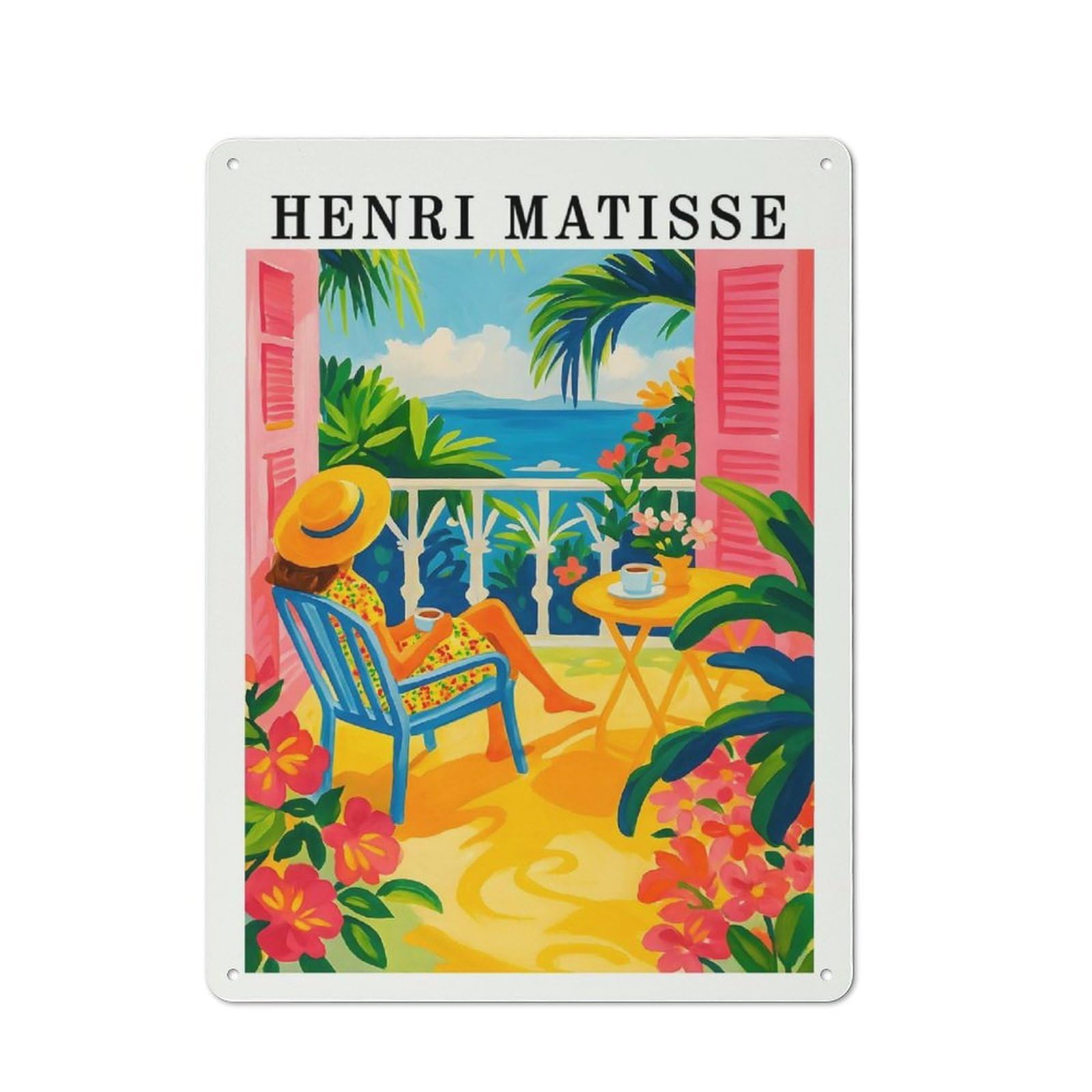 Junmoney Style-11 Henri Matisse Inspired Balcony Scene Shop Front Style Metal Wall Decor 40X30cm, Bistro Metal Sign For Takeaway, Bar, Kitchen Or Counter Area