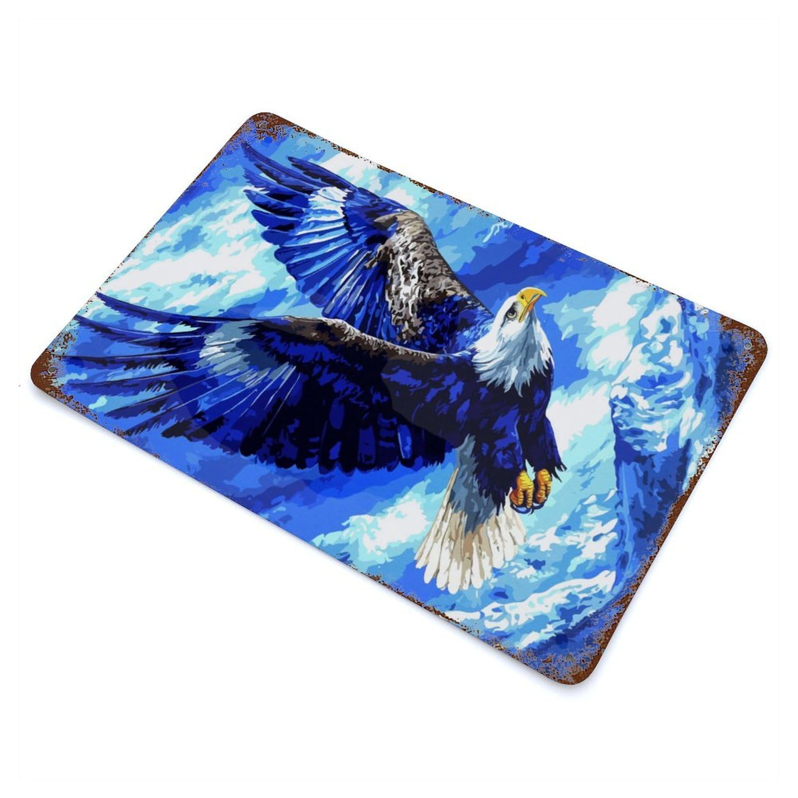 Rust Effect Blue Eagle Soaring Rusty Metal Tin Sign 11.8"x7.9", Old School Wall Decor for Cafe, Home Bar And Lounge Decor