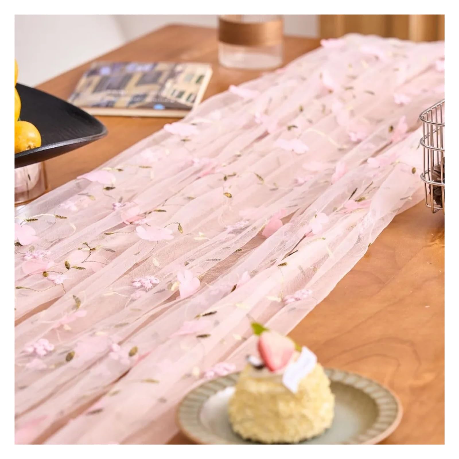 NJIEzhao Embroidered Lace Tablecloth Romantic Floral Embroidered Lace Tulle Tablecloth Transparent Mesh Table Cloth Cover(G,100x150CM)
