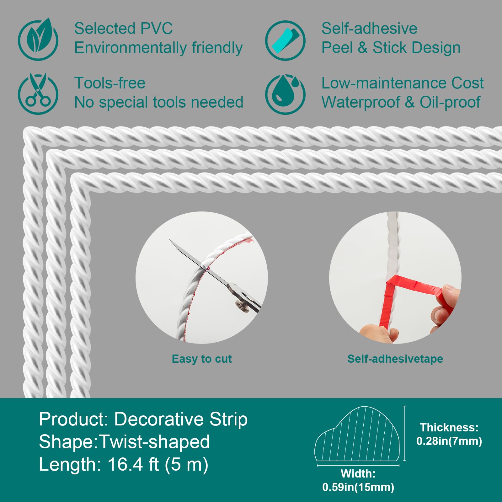 SEYRLMK 5 m molduras flexibles y acabados, estampado, acabado, revestimiento de pared, autoadhesivo, para el hogar para armario, marcos de espejos, planos y bordes de las paredes