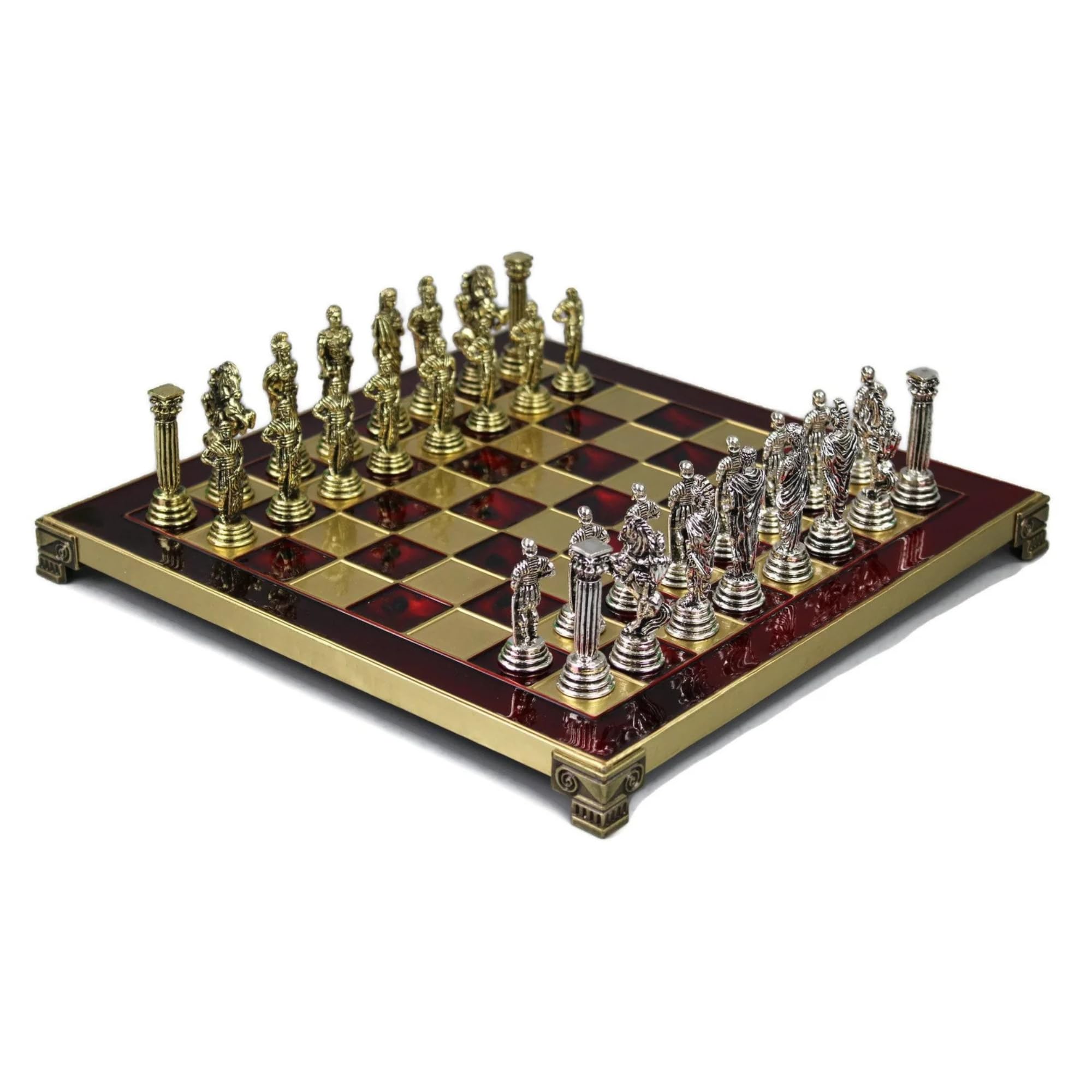 Red Metal Chess Set With Roman Empire Chess Pieces 11 Inch