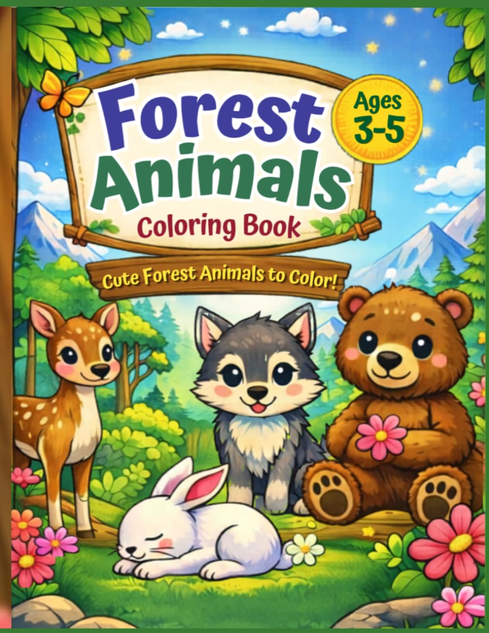 Forest Animals Coloring Book for Kids Ages 3–5: Fun and Easy Coloring Pages with Cute Forest Creatures