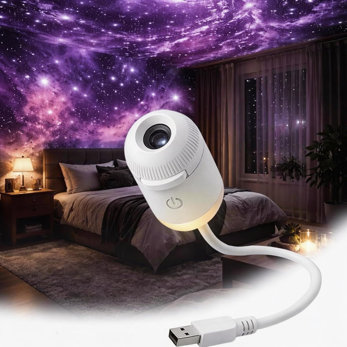 2-in-1 Galaxy Projector Night Light with 12 Sliding Projection Films, Adjustable Brightness & 360° Rotation, USB Powered for Bedroom, Car, Kids and Adults