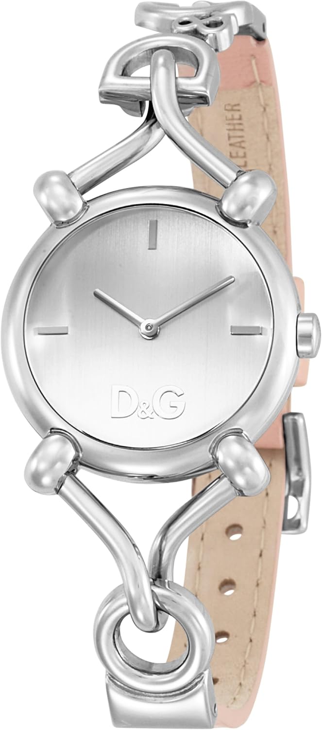 D&G Ladies Watch DW0497 Flock Quartz with Silver Dial and Pink Leather