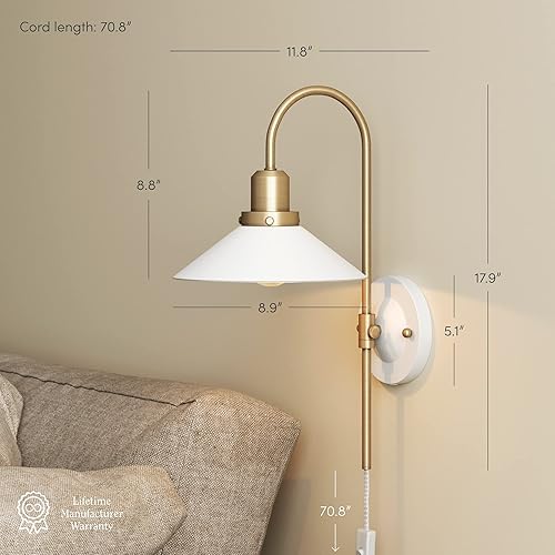 Miniatura 3 de Nathan James Reta - Lámpara de pared, lámpara de 1 luz, lámpara de enchufe con pantalla blanca e interruptor de encendidoapagado para sala de estar,