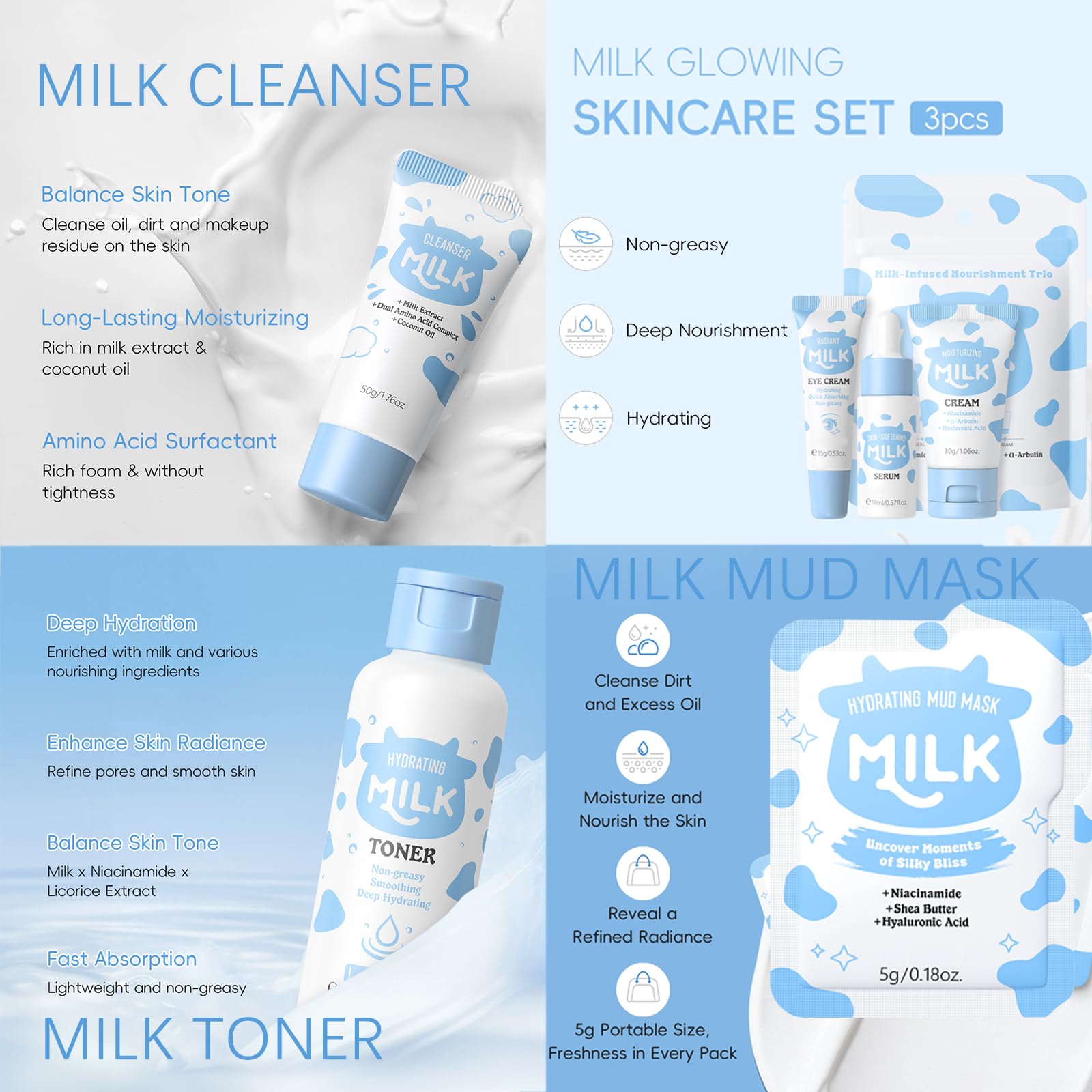Milk Skincare Set, 17-Piece Hydrating Facial Care Collection