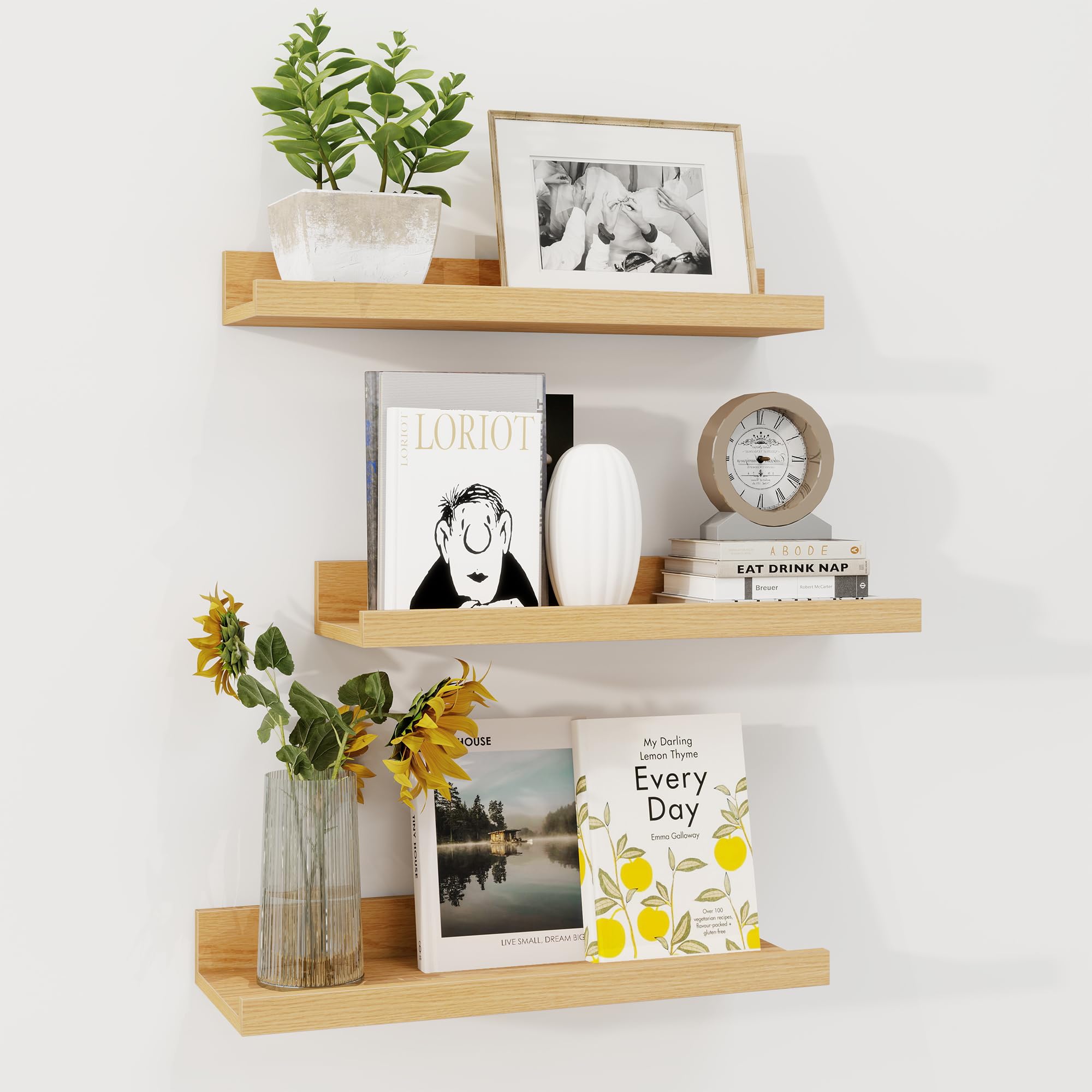 Axeman Floating Shelves for Wall, Picture Ledge Shelf Set of 3, Rustic Picture Shelf for Wall with Ledge, 16 Inch Floating Shelves with Lip, Photo Ledge Shelf Nursery Bookshelf Display Shelf