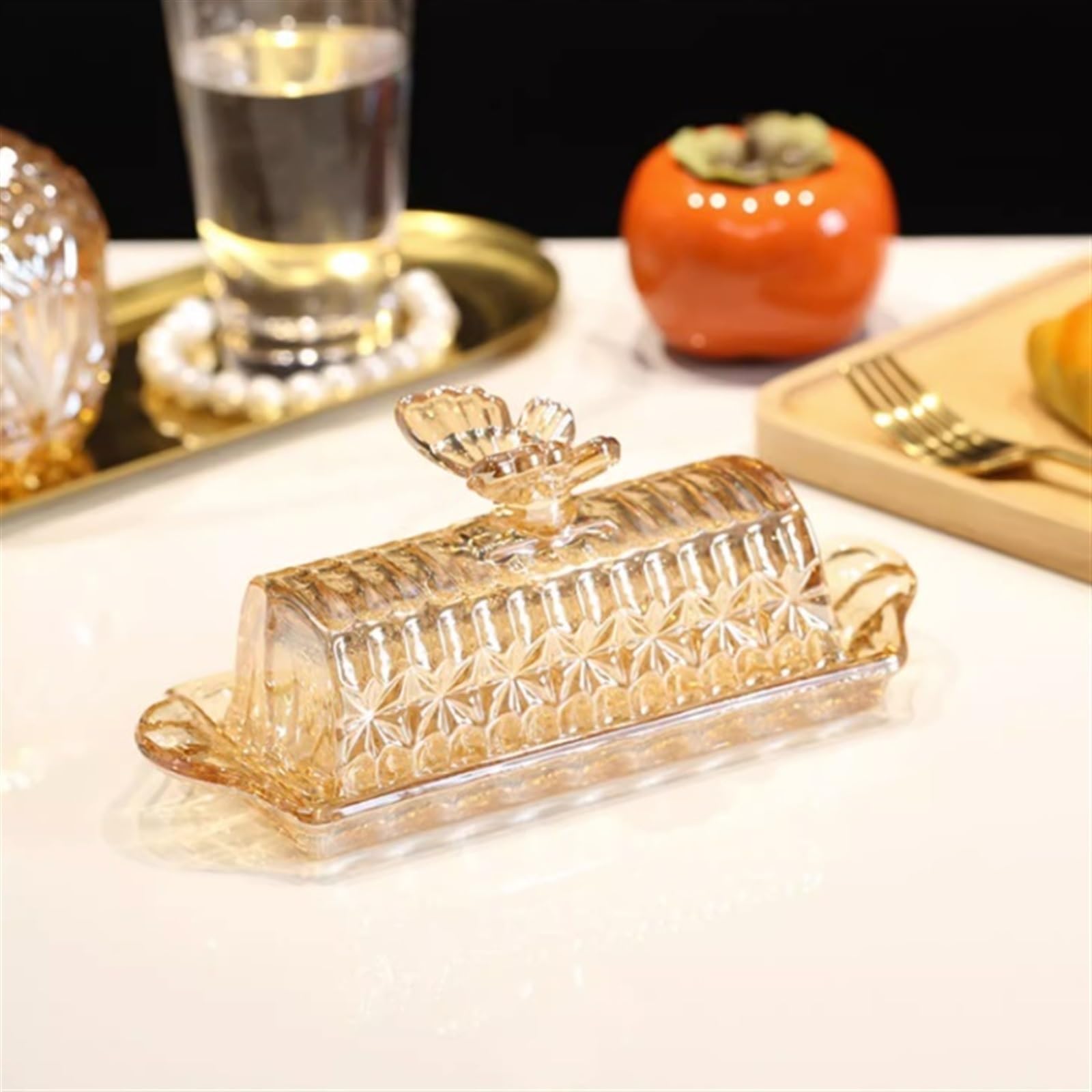 Amazon.com | Butter Dish with Lid Vintage Colorful Butterfly Glass