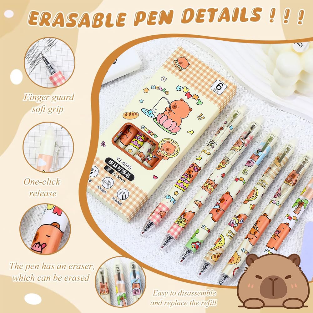 Capybara Bambini Zaino Schoolbag Grande Capacità Kawaii Astuccio Scuola Capibara Trousse Pencil Case Portapenne Animali Portachiavi 4 Penne Cancellabili Capybara Regalo Set (Giallo)