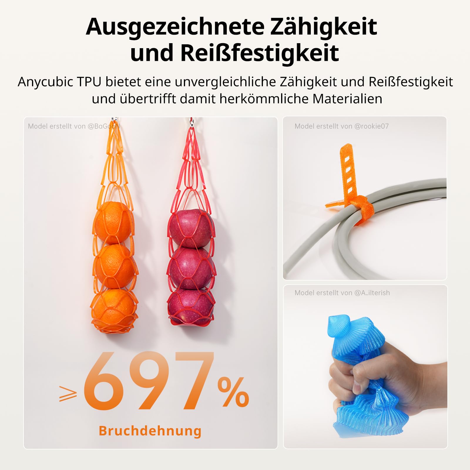 ANYCUBIC TPU Filament 1,75 mm, 95A TPU 3D Drucker Filament, Flexibel und weich, unterstützt Hohe Geschwindigkeit, Intelligente Identifikation, 1KG Schwarz