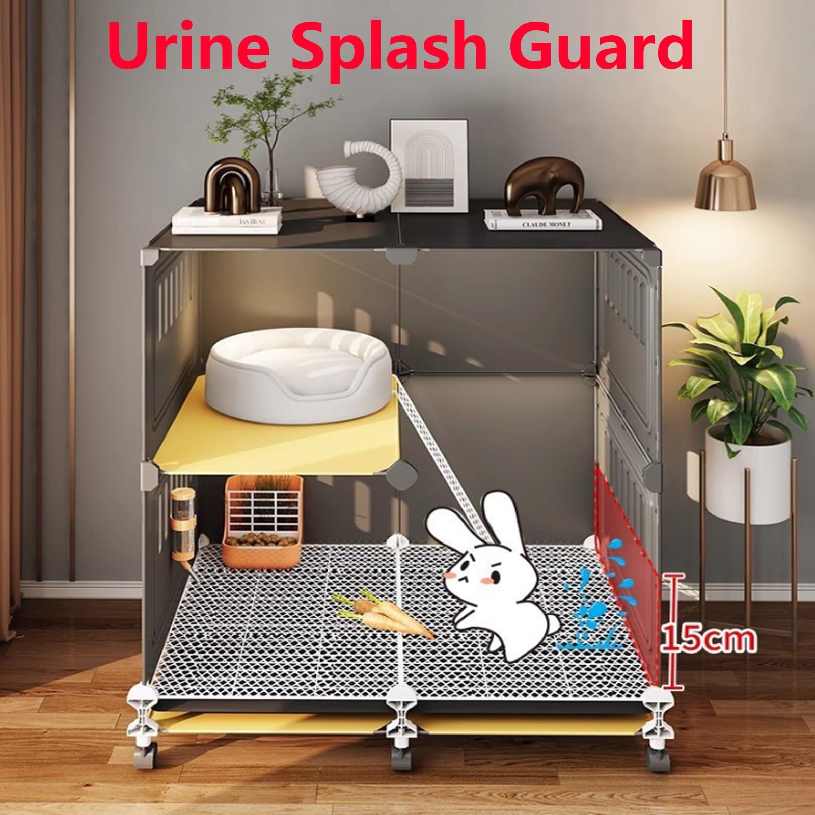Gabbia Per Conigli Fai Da Te Con Rotelle, Piccola Casa Per Animali Con Vassoio Rimovibile E Paraspruzzi Per Urina, Facile Da Installare(75 * 49 * 117cm)