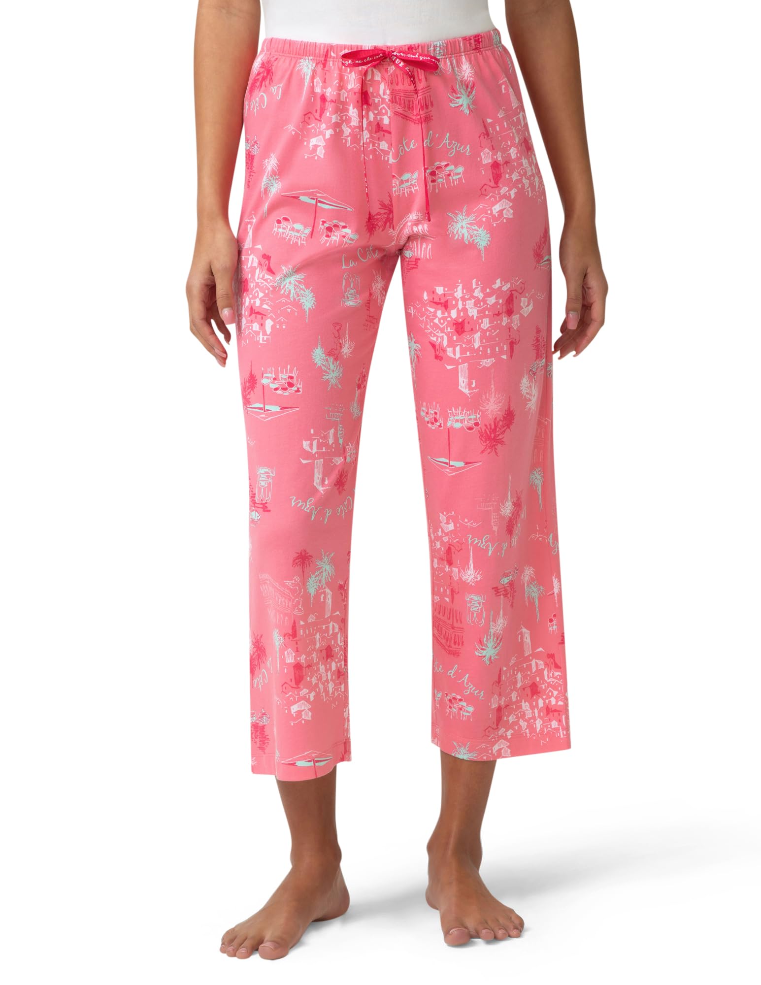 HUE Women's Summer Vacation Pajama Separates, Soft, Whimsical Print Pjs with Tropical Beach Themes, Flip Flops, Cocktails