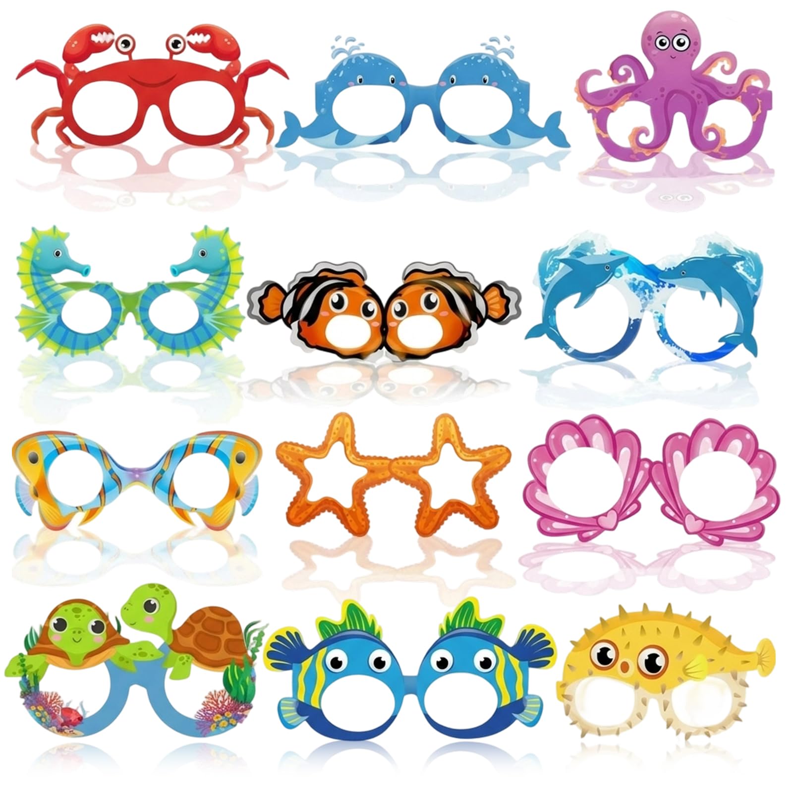 IAndhy 12 Pcs Under The Sea Party Decorations, Marine Theme Paper Glasses, Ocean Costume Accessories for Gatherings, Glasses with Sea Glass Design, Under The Sea Party Bags Complement