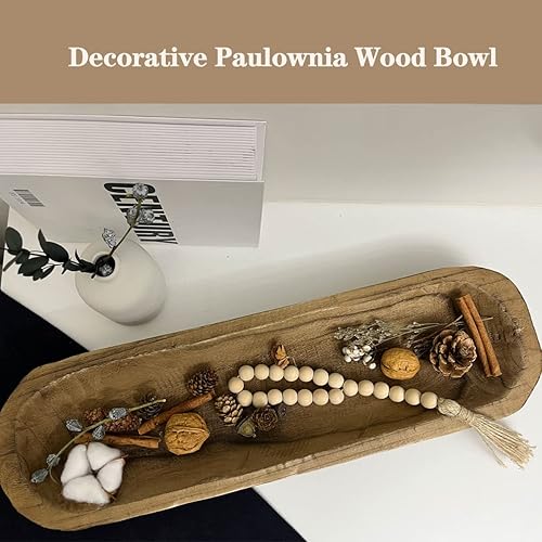 Miniatura 9 de Cuencos de masa de madera decorativos, cuencos largos rústicos para decoración de pan, bandeja de madera, tallados a mano para decoración de centro