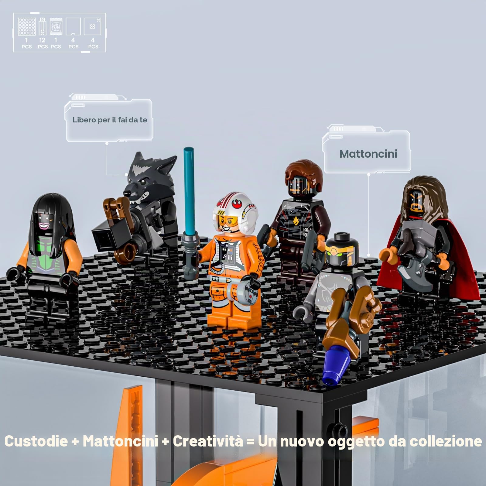 Briksmax Espositore in acrilico per elmetti da collezione LEGO, scatola protettiva antipolvere trasparente assemblata con cartone stampato, regalo per collezionisti LEGO (19,6 x 19,6 x 25,4 cm) (senza