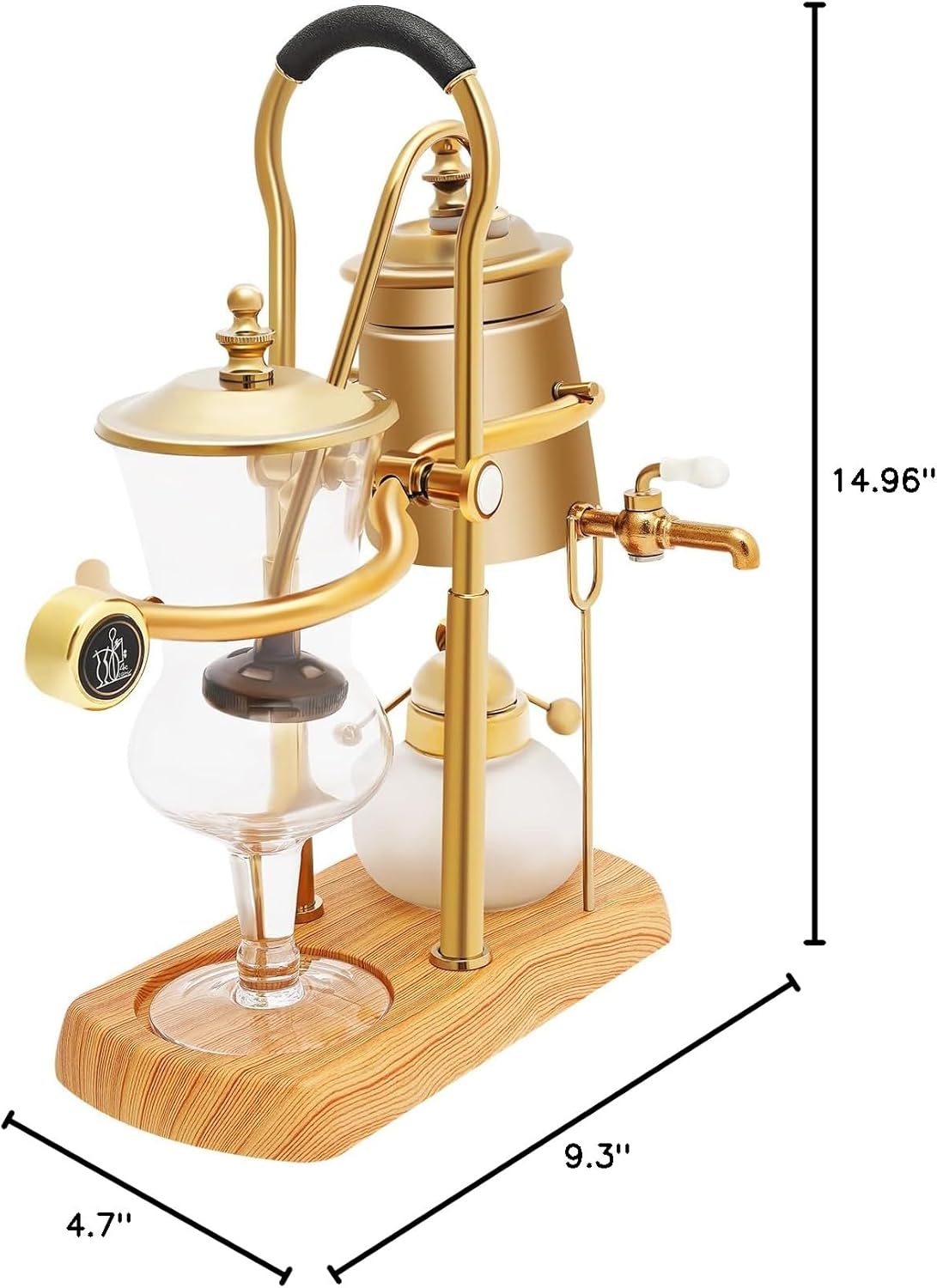 Bepritm Belgium Royal Family Balance Coffee Maker, 400ML Syphon Coffee Maker Vacuum Brewing System with Filter, Gold Vintage Classic Retro Coffee Makers (9.3 x 4.7 x 14.96in)