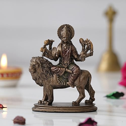Diosa Durga Maa sentada en la estatua de león Sherawali MATA Ídolo Adi Shakti Figura de Mata Rani Escultura decorativa para el hogar, oficina,