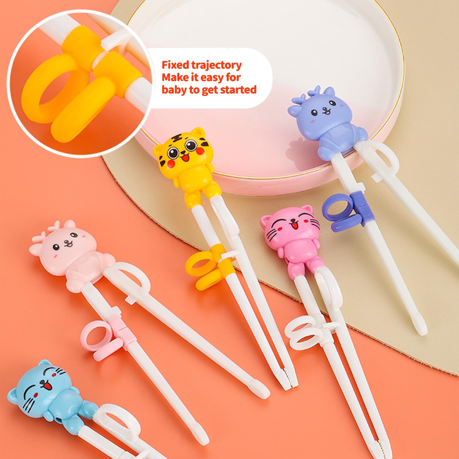 4 Paia Bacchette Allenamento Per Bambini - Con Anello Guida, Facili Da Usare, Theme Animali Colorati - Foto 3