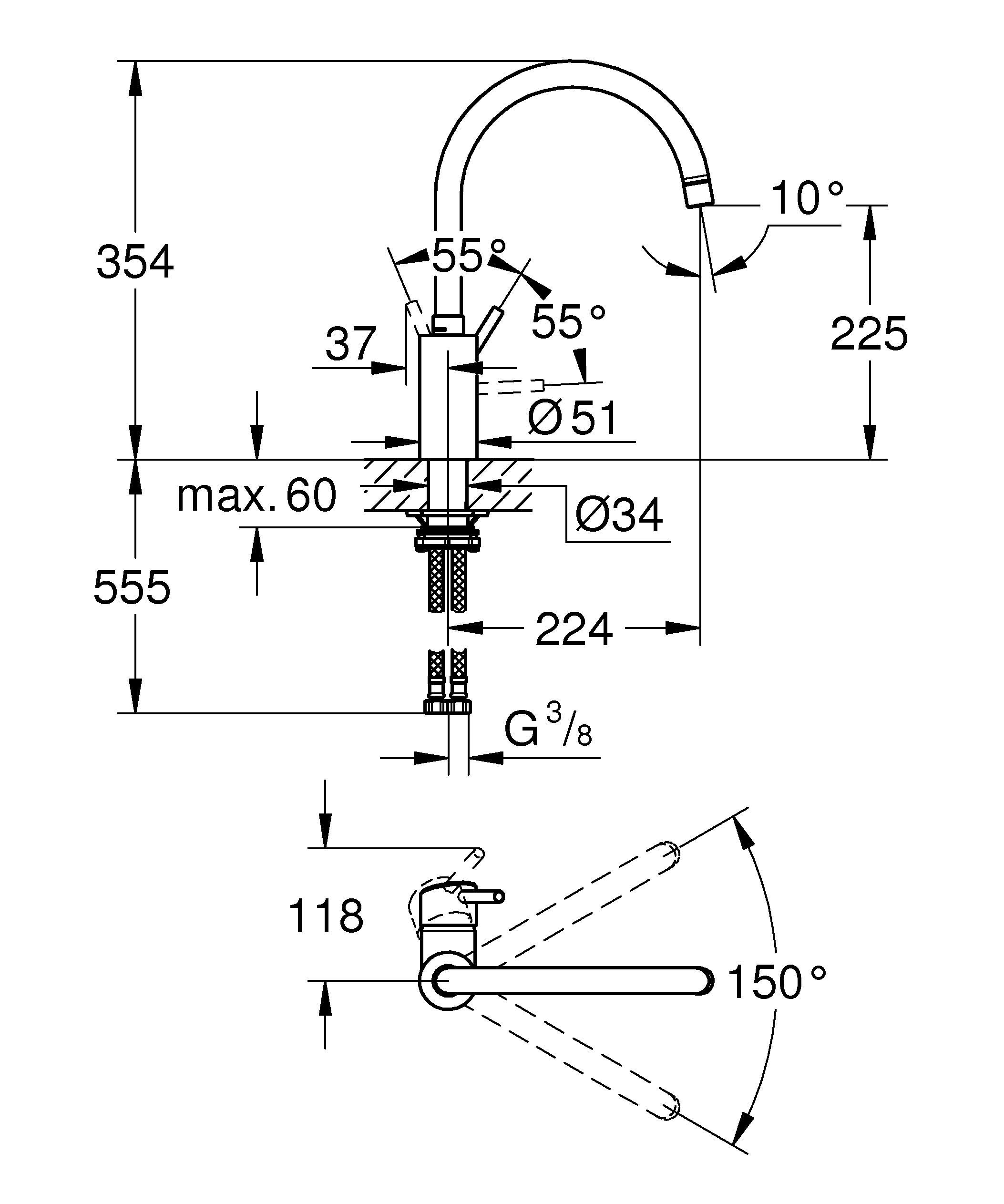 Grohe Concetto Küchenarmatur - Einhand-Spültischbatterie Küchenarmatur mit schwenkbarem hohen Auslauf, Zinkdruckguss-Körper chrom 32661003 Chrom (neue Variante)