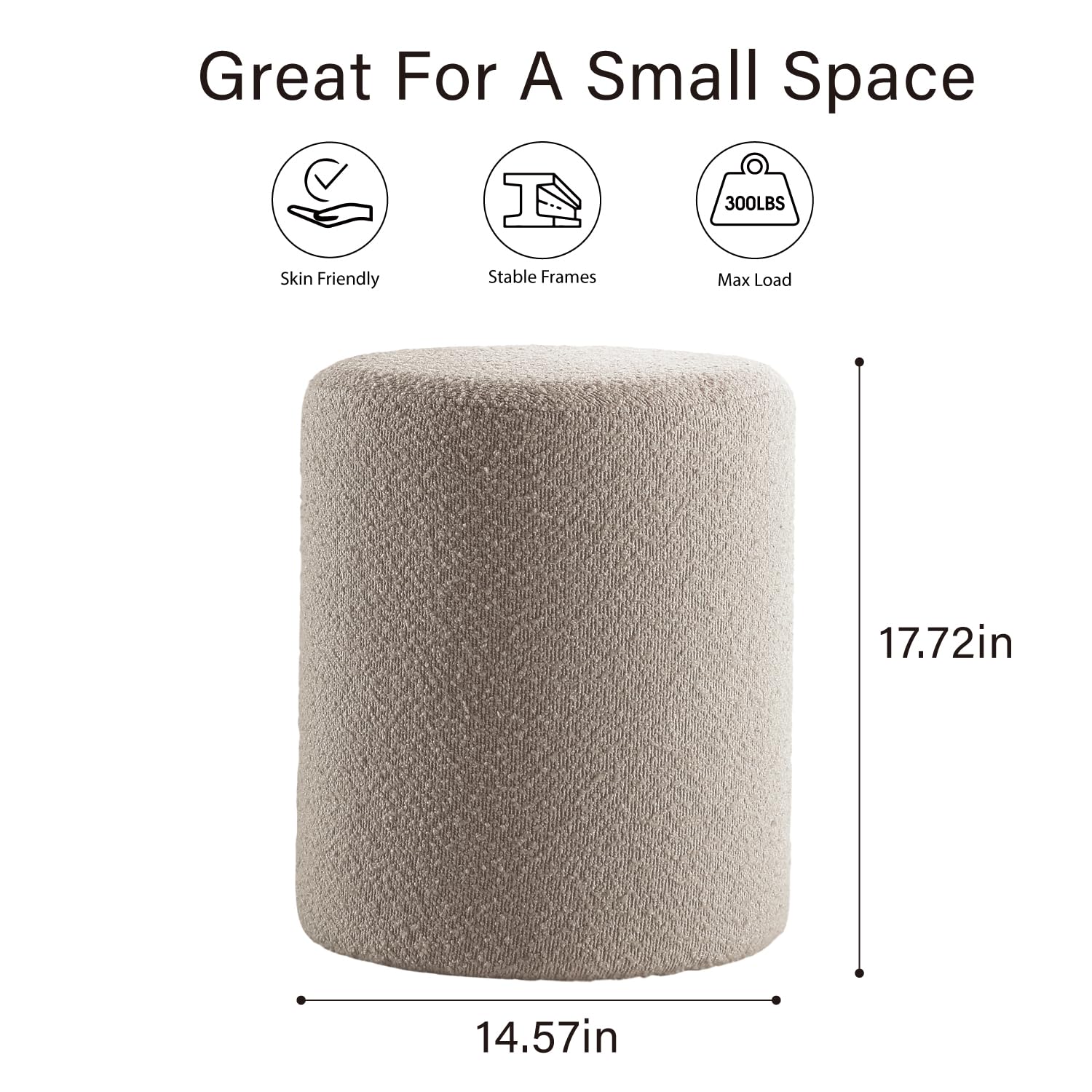 Get Set Style Modern Round Ottoman with Soft Padded Seat, Multifunctional Vanity Chairs for Makeup, Upholstered Footrest Stool Ottoman Foot Stool for Living Room, Bedroom