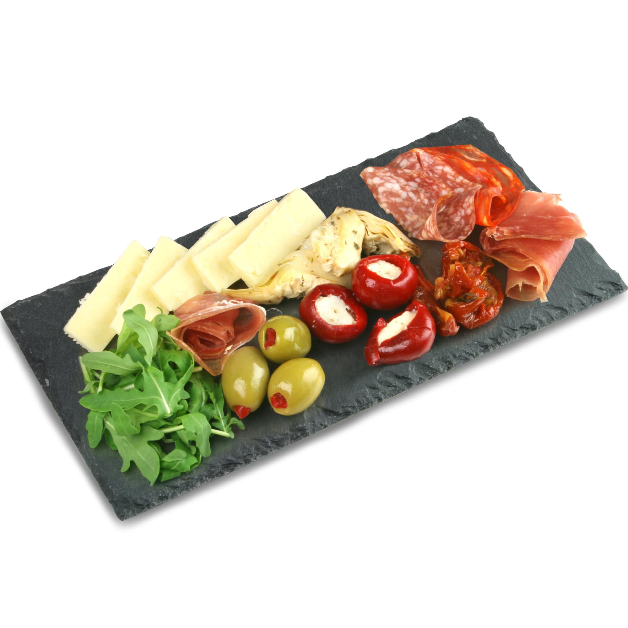 Bar@Drinkstuff Slate Utopia Small Rectangular Platter 26 X 13Cm – Natural Serving Board With Rubber Feet – Tapas Cheese Dessert & Sushi Presentation Plate (26X13cm, 6, Count)