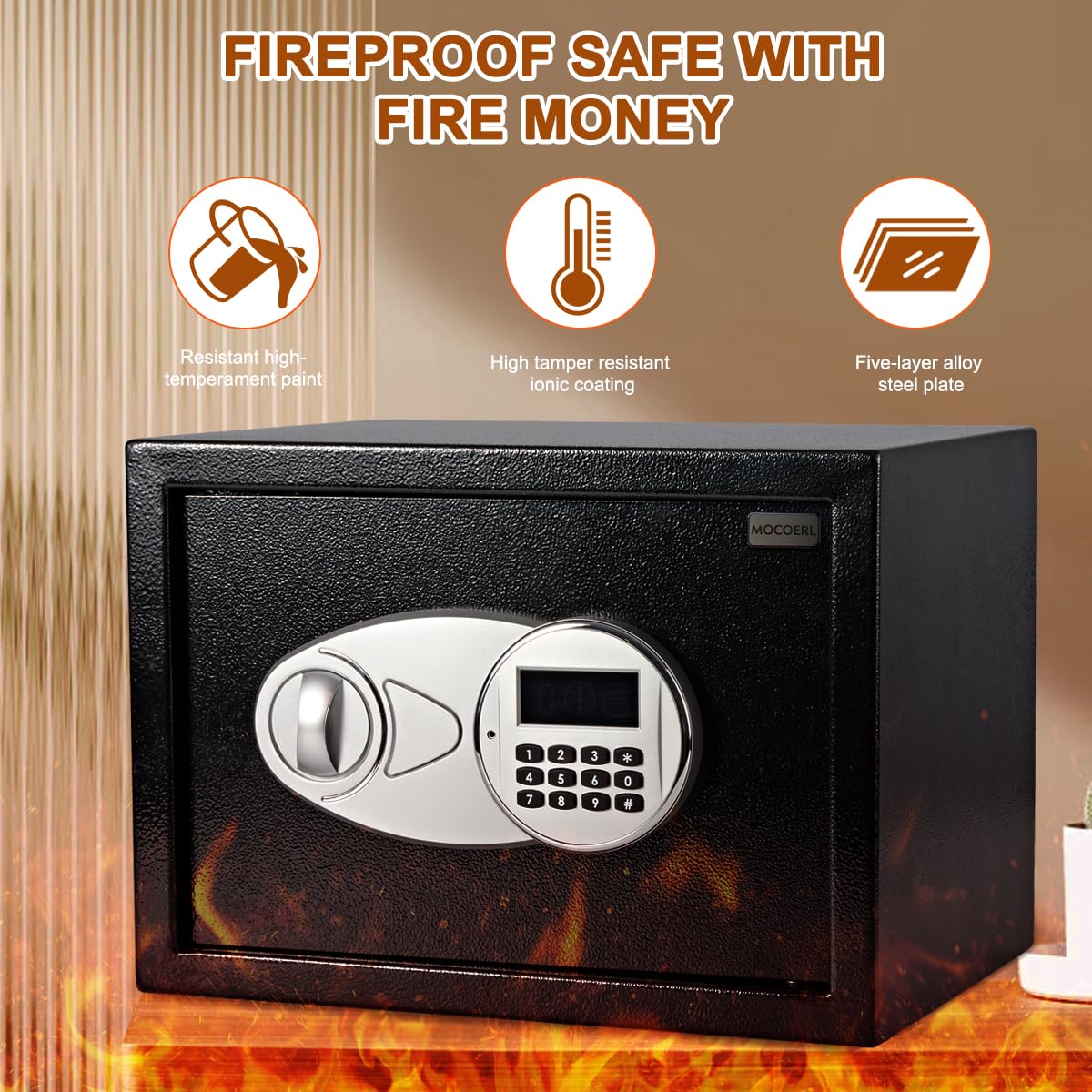 Cassaforte elettronica da 14 litri con 2 chiavi di emergenza e tastiera digitale a pedale, cassaforte da parete, adatta per ufficio, casa, hotel, 25 x 35 x 25, nero