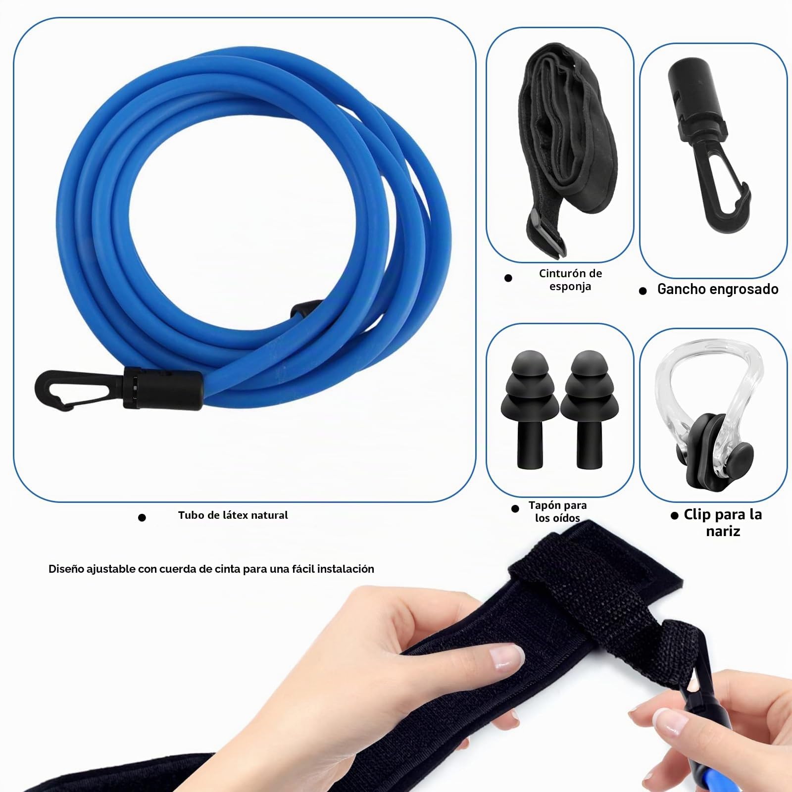 Cinturón de natación ajustable para piscina, resistencia, incluye tapones y pinza nasal