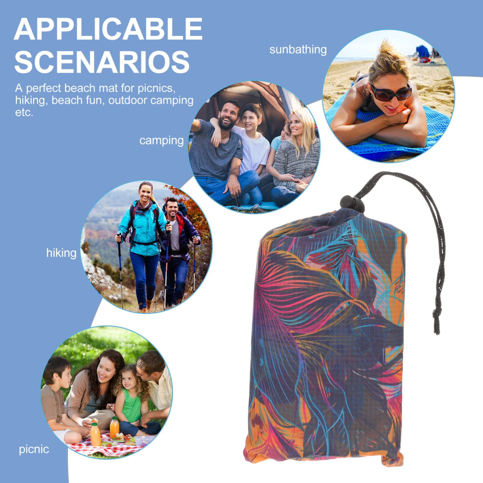 BESPORTBLE 2pièces Tapis De Plage Imperméable Natte De Pique- Pratique Et Légère pour Camping Et Activités Extérieures