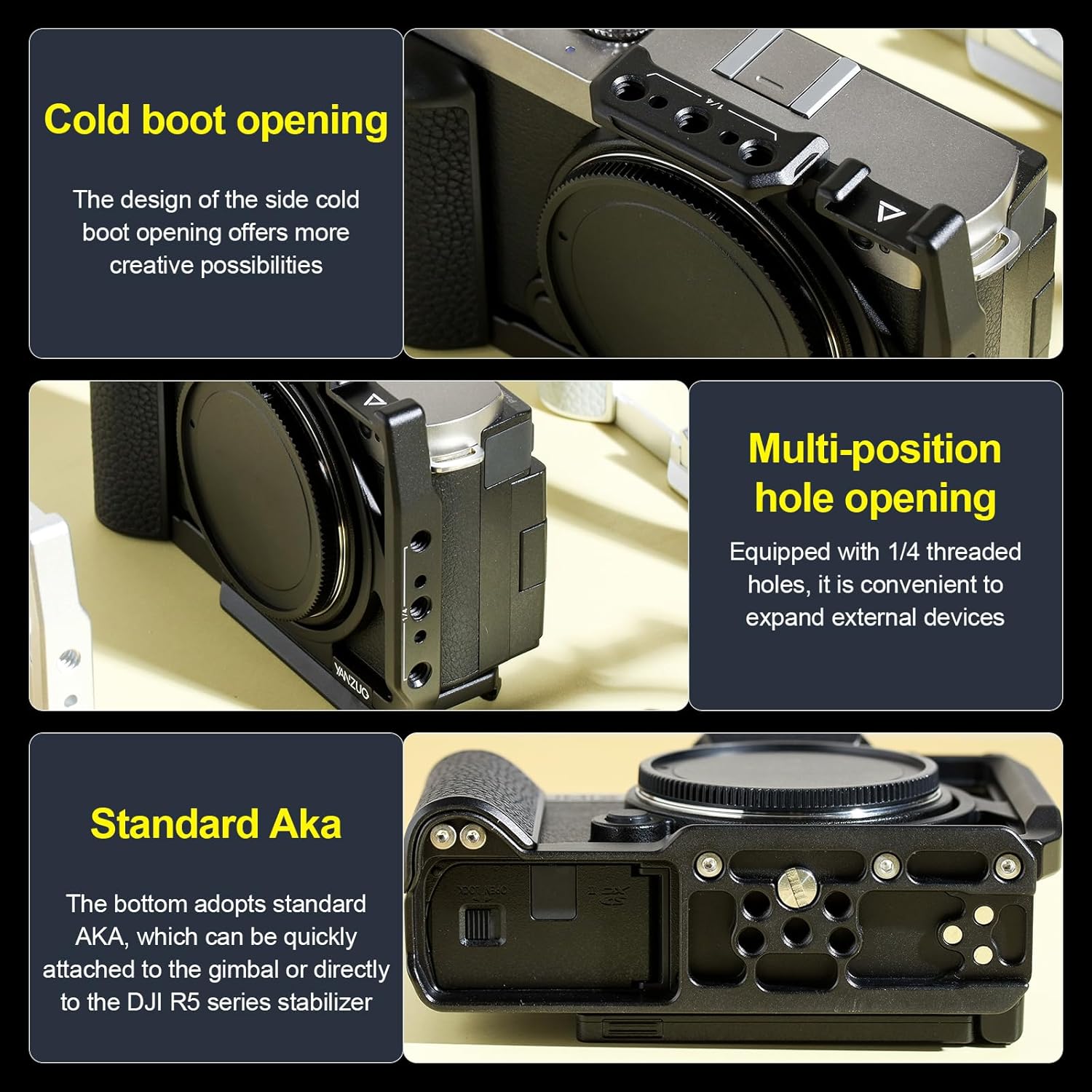 Camera Cage for LUMIX S9, Ultra-Light 100g Genuine Leather & Aluminum Rig, 8 Color Options with Arca-Swiss Base & Cold Shoe for Vlogging & Travel (Black)