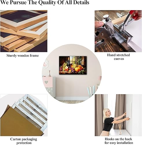 Miniatura 12 de Hzddty Lienzo decorativo para pared, diseño rústico de cocina, vino tinto y pan, cuadros de comida para decoración de pared, impresiones de pintura