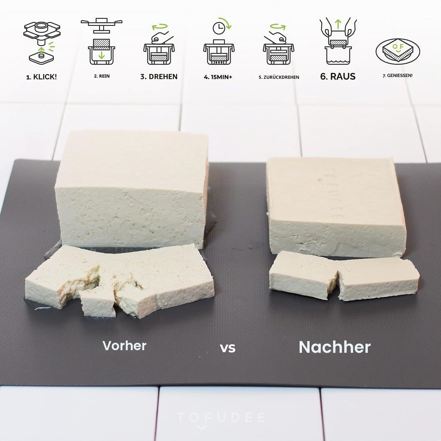 TOFUDEE Tofu-Presse für Veganer – Spülmaschinenfest und BPA-frei, presst Wasser schnell aus weichem, festem, extra festem und Bio-Tofu, ohne Risse in nur 15–20 Minuten – bessere Geschmack und Textur