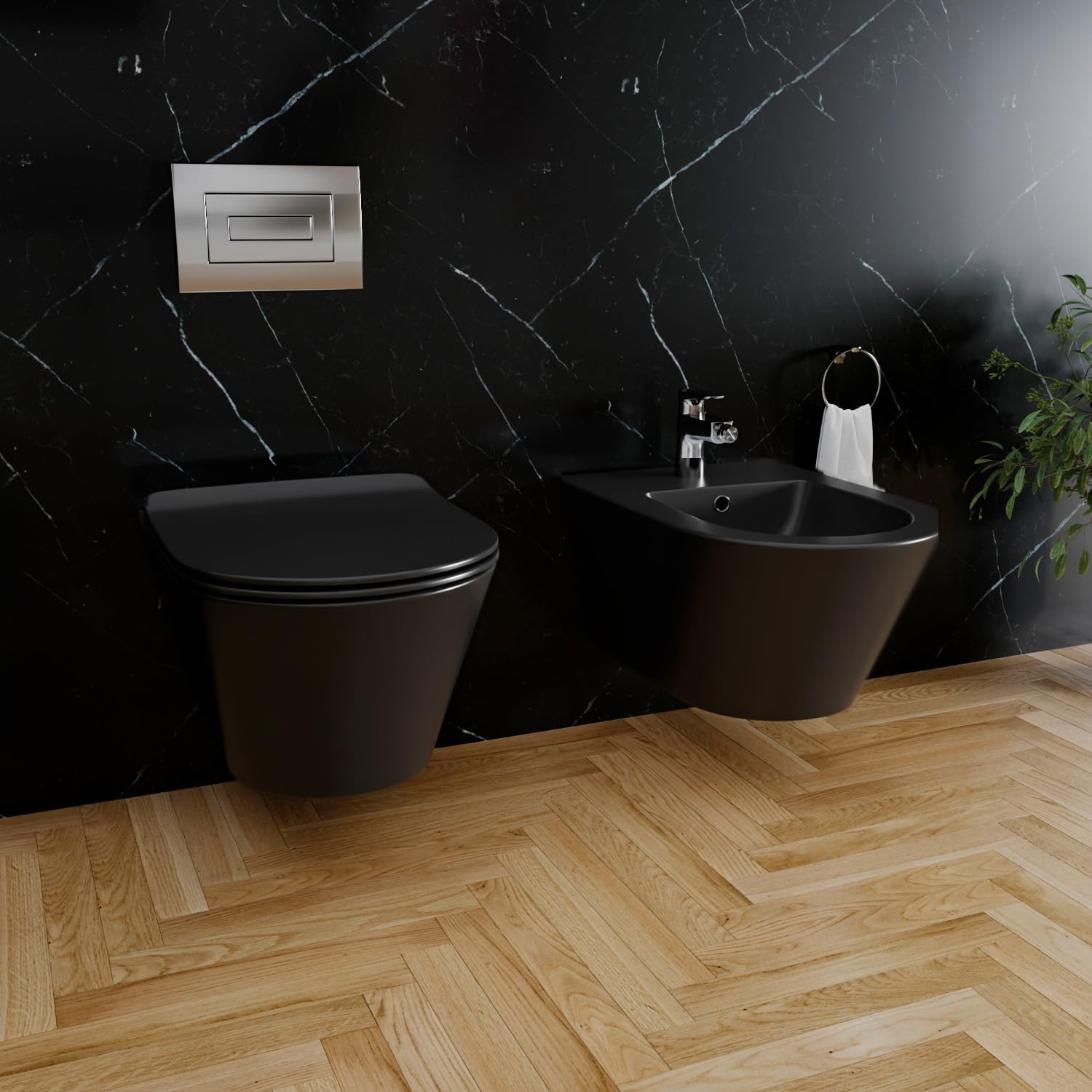 Bricozone Coppia Di Sanitari Sospesi In Ceramica Set Wc E Bidet Da Parete Design Moderno Con Copri Wc Soft Close E Finitura Opaca Ideali Per Bagno Contemporaneo Facili Da Pulire (Nero opaco)