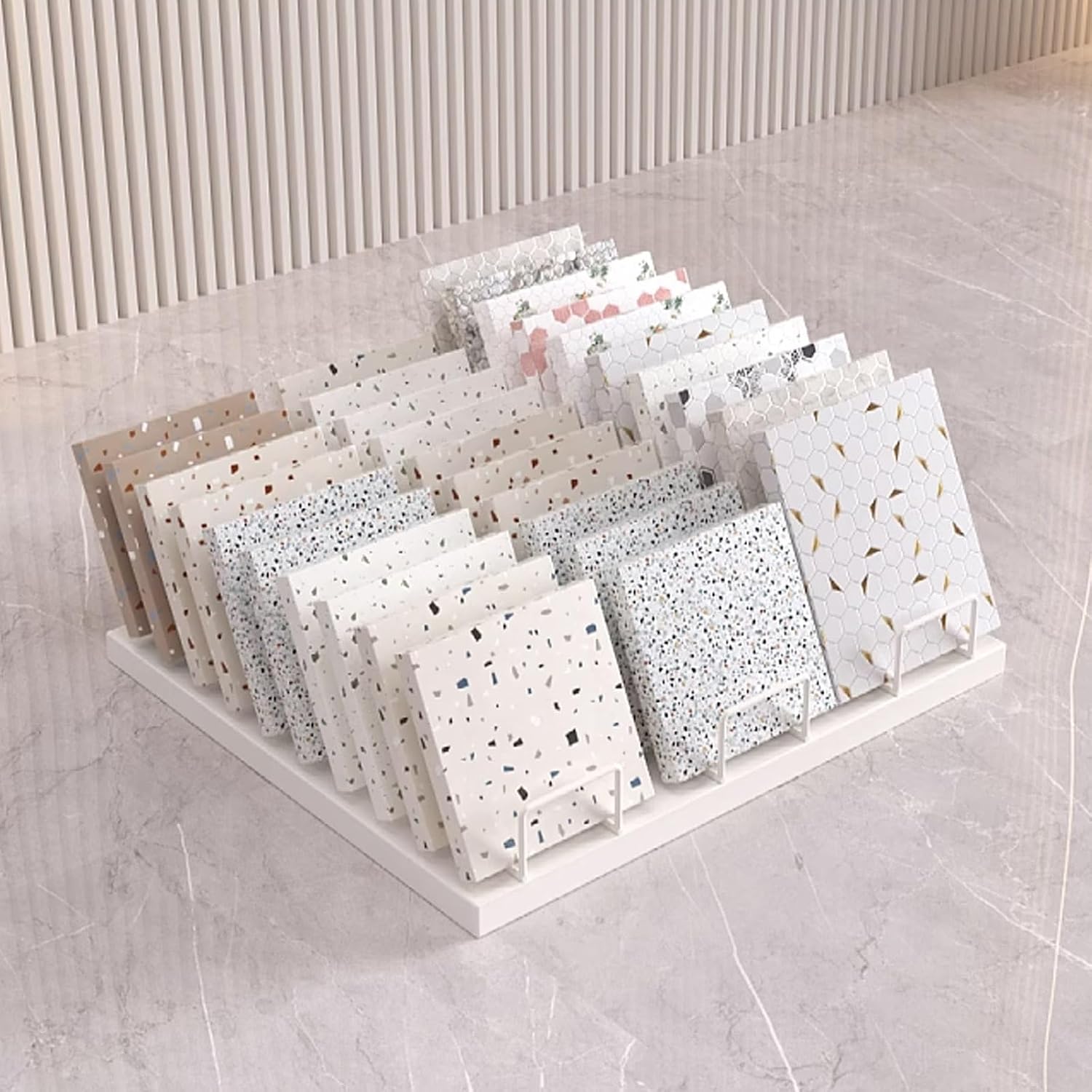 Metal Wood Tile Sample Display Stand Floor & Tabletop nizer Storage Bracket for Retail Stores & Trade Shows Building Material Shelf,White