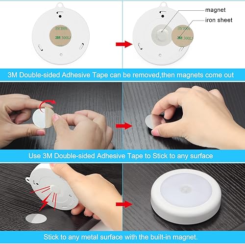 Vista 9 de Mlambert Paquete de 4 luces LED de noche con sensor de movimiento, inalámbricas alimentadas por batería, luces magnéticas adhesivas para armario