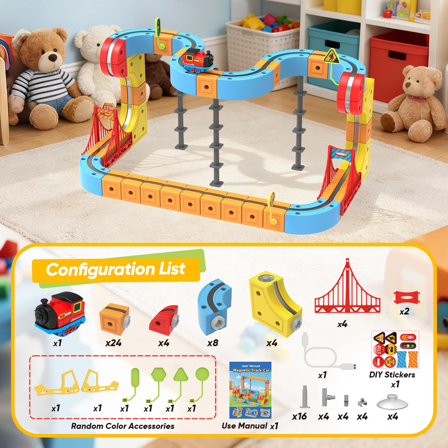 Magnetic Electric Train Set for Kids 88PCS Magnetic Train Infinity Racer Track, Cube Tracks Train Set Toys for Toddlers 4-8 - Image 4