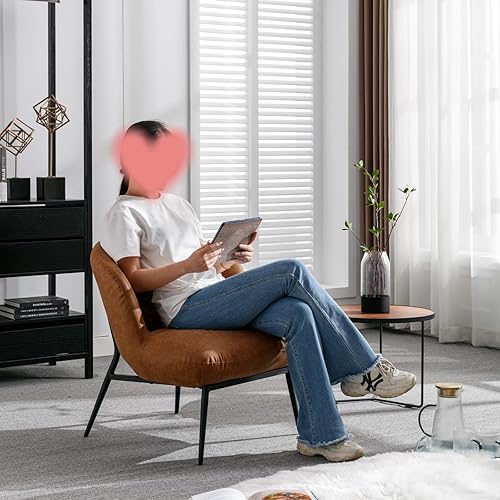 Miniatura 6 de Silla decorativa moderna, silla auxiliar tapizada de piel sintética, silla de invitados con almohada pequeña, patas de metal negro, cómoda silla de