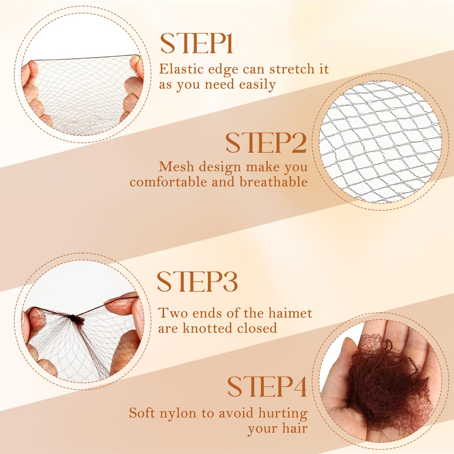 50 Pcs Ballet Hair Net 20inch Invisible Hair Net Brown Elastic Edge Mesh Hairnets - View #6