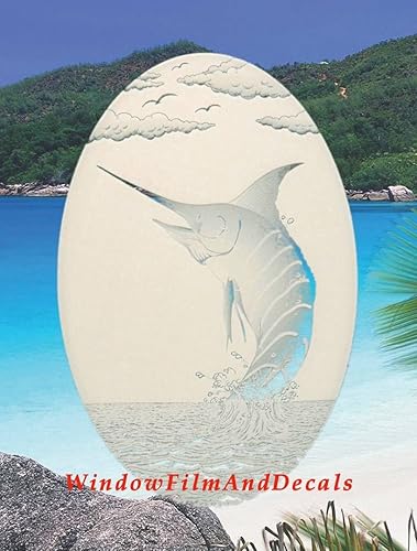 Miniatura 3 de Calcomanía ovalada de vinilo para ventana, 10.5 x 16 pulgadas, color blanco con elementos de diseño transparente