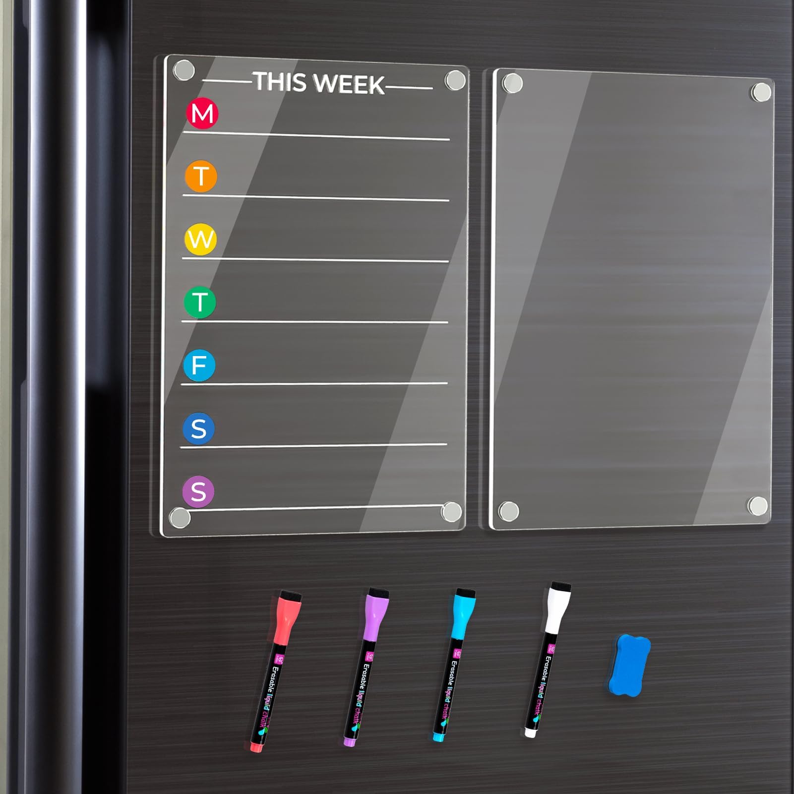 Magnetic Fridge Planner By Acrylic Hub. 15.7"x11.8"x1.1" Fridge Meal Planner Board With Built In Pen Holder. Clear Acrylic Magnetic Calendar For Fridge, Weekly Planner Magnetic With 2 Pens - Foto 2