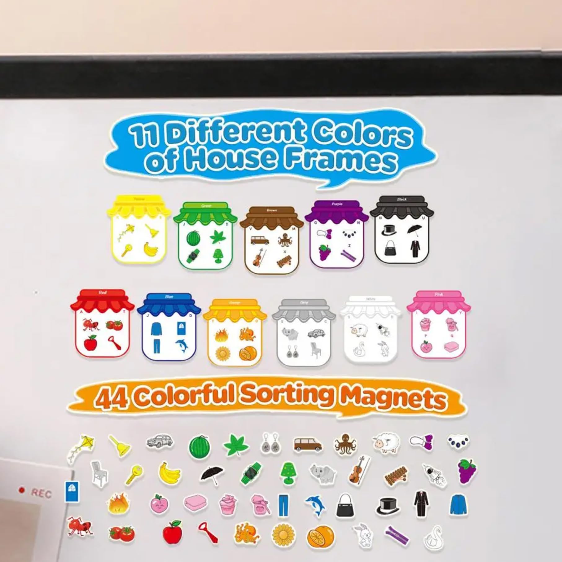 Aimants pour Les Tout-Petits, Jeu de tri des Couleurs magnétiques pour Les aimants d'entraînement cognitif pour Les Enfants avec 11 Couleurs et 44 Alphabet et vocabulaire