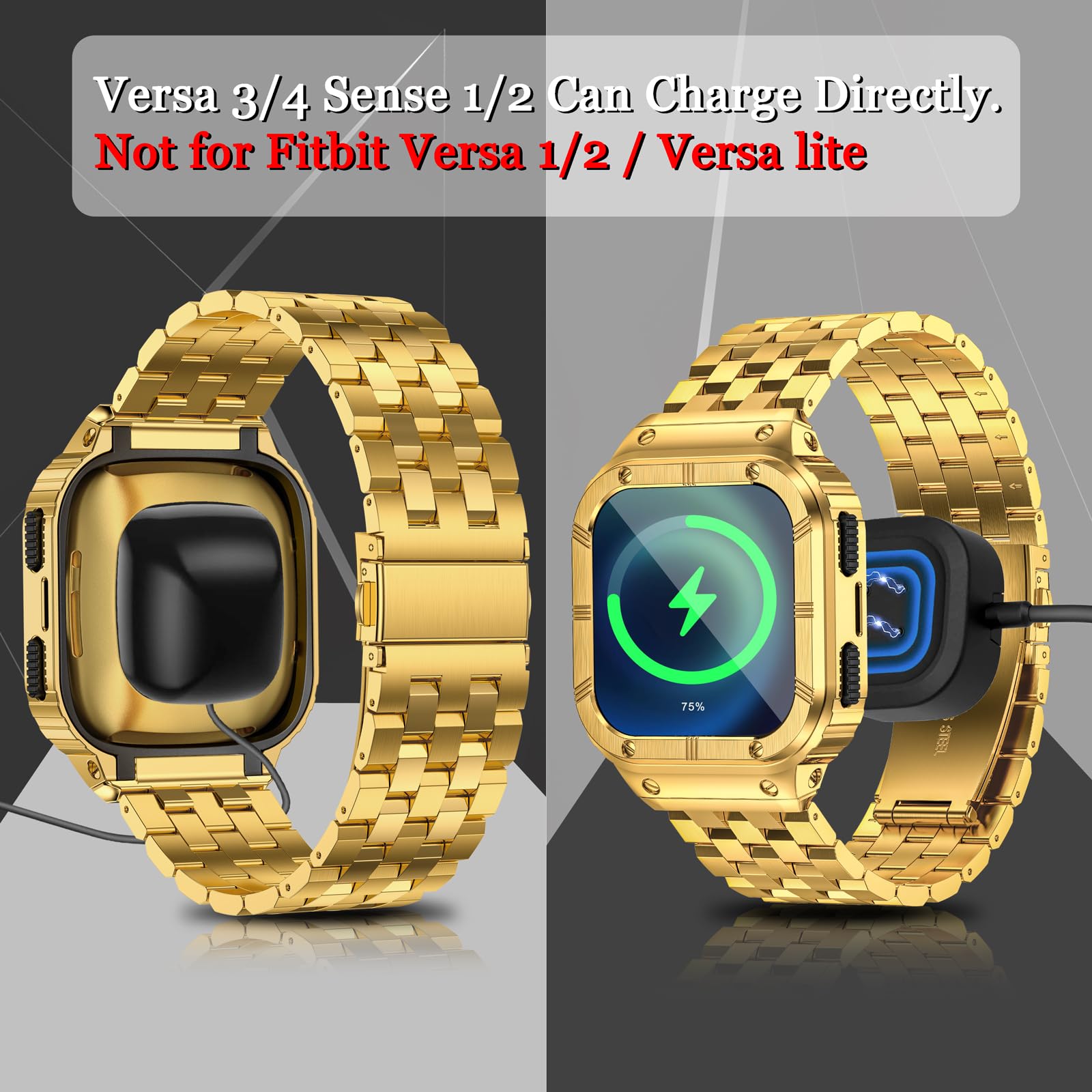 Edelstahl-Armband Mit Gehäuse Für Fitbit Versa 4/3/2 & Sense 2/1 – Goldfarben