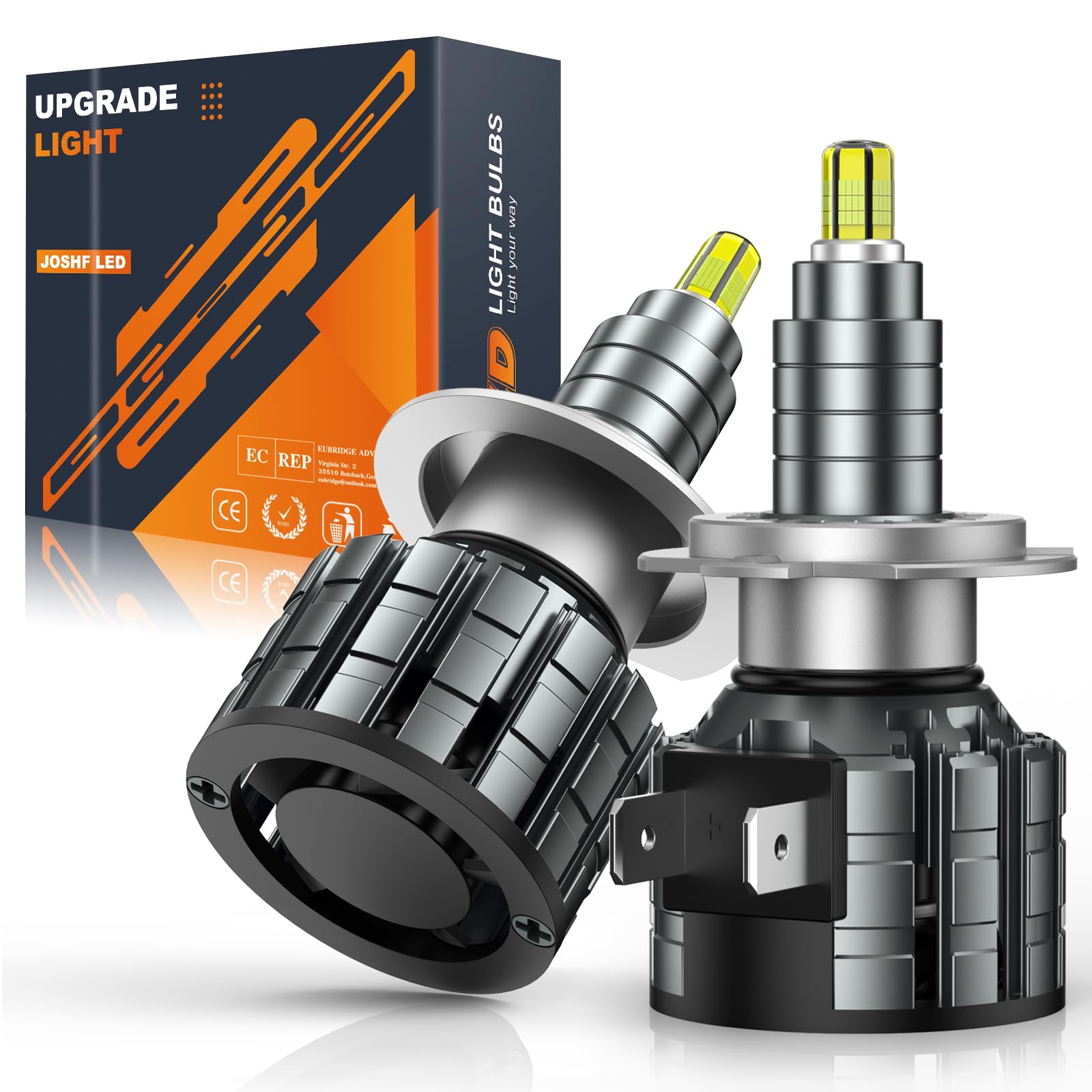JOSHF Bombilla Led H7, 110W CSP 20000LM 6000K Lámpara de Faro para Coches-1Par 360° Spotlight-Bombillas Reemplazo de Halógena, Led H7