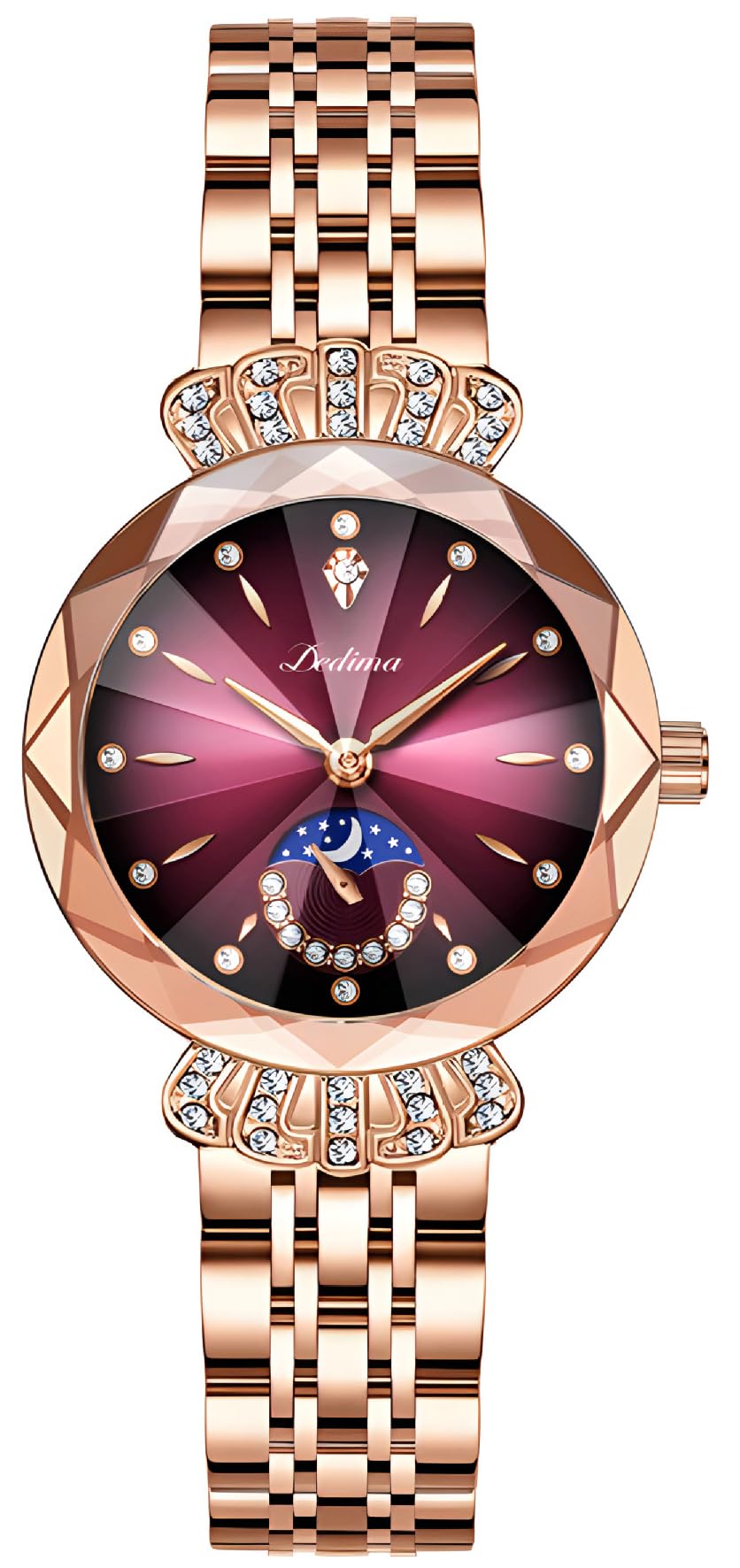 FANMIS Reloj de pulsera de oro rosa con detalles de cristal para mujer